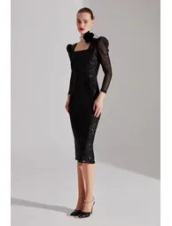 Renata Sparkly Square Collar Pencil Dress - 2