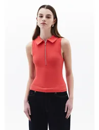 Polo Neck Tank Top - CAYENNE - 2