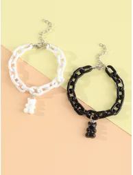 Pack of 2 - Girls Multi-Color Chain Bracelets with Gummy Bear Charm