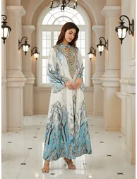 Women Textured Floral Printed Collared Jalabiya - 4