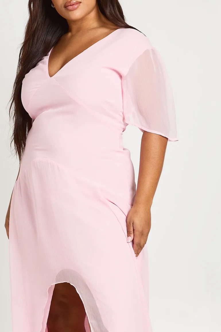 Plus Chiffon Plunge Maxi Dress - baby pink - 3