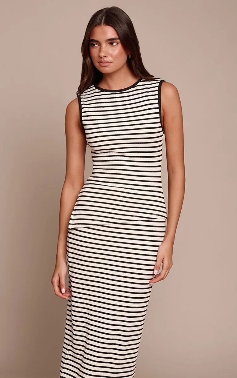 Cream Stripe Contrast Binding Vest Top - 5
