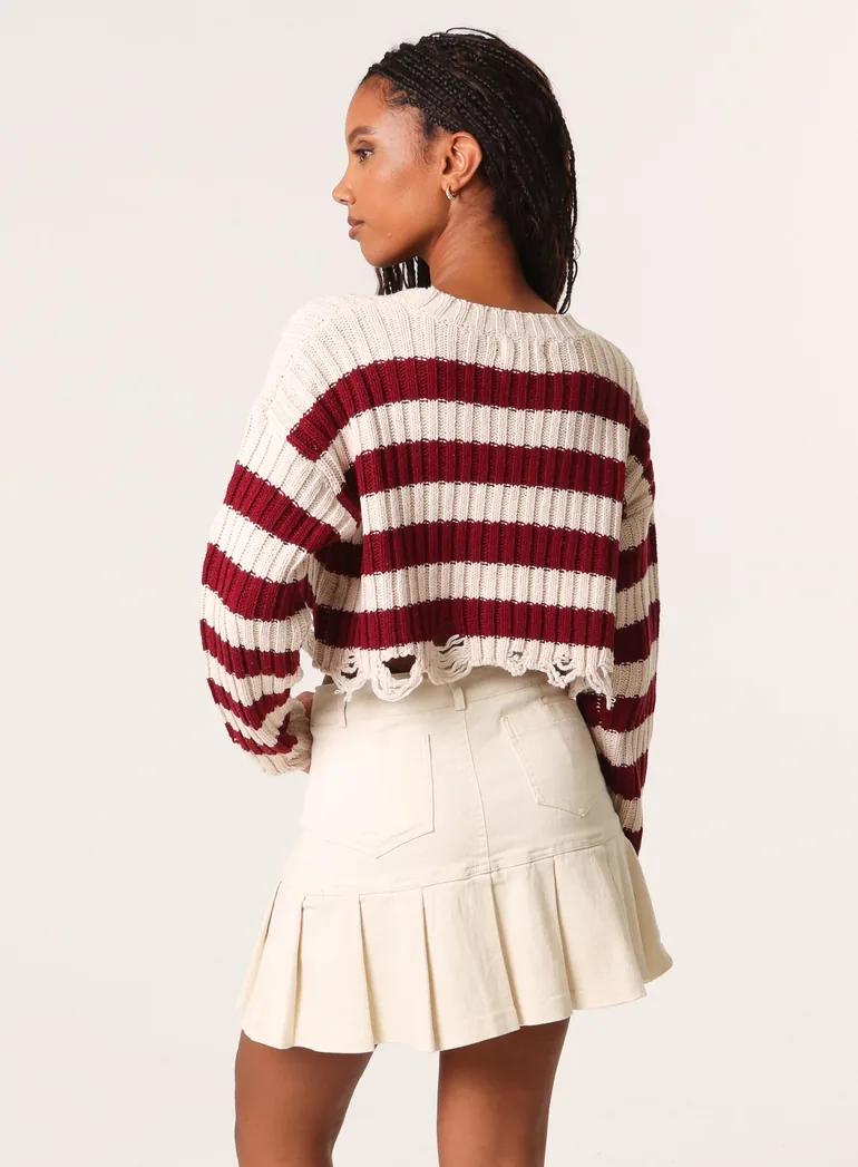 Distressed Striped Crop Knit Jumper - 4