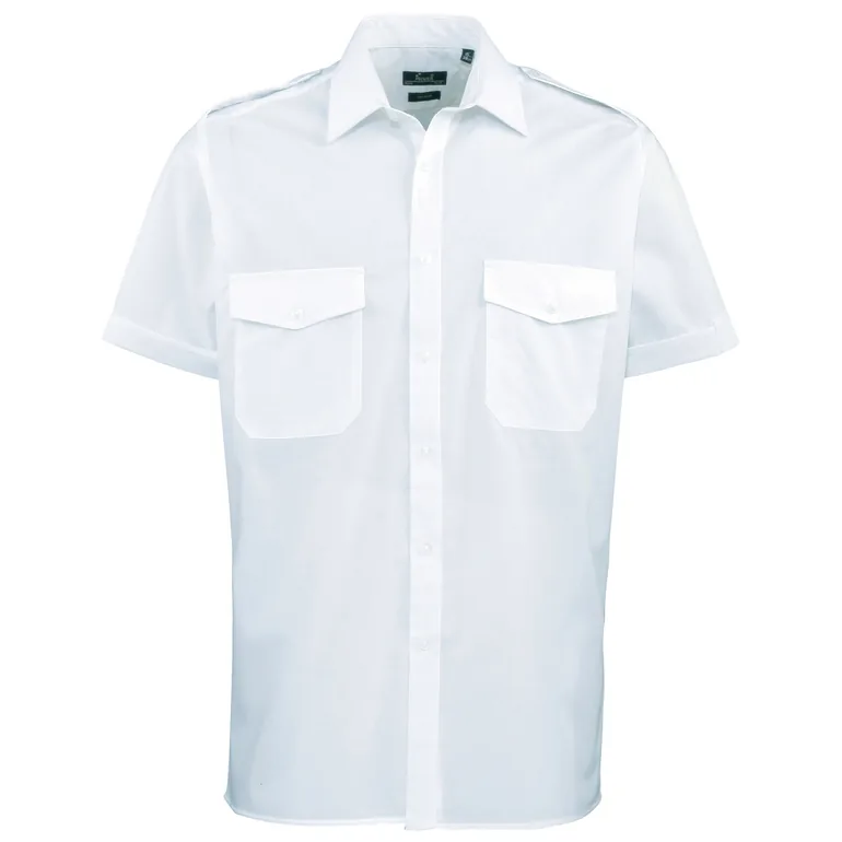 Premier Mens Short Sleeve Pilot Plain Work Shirt - Light Blue