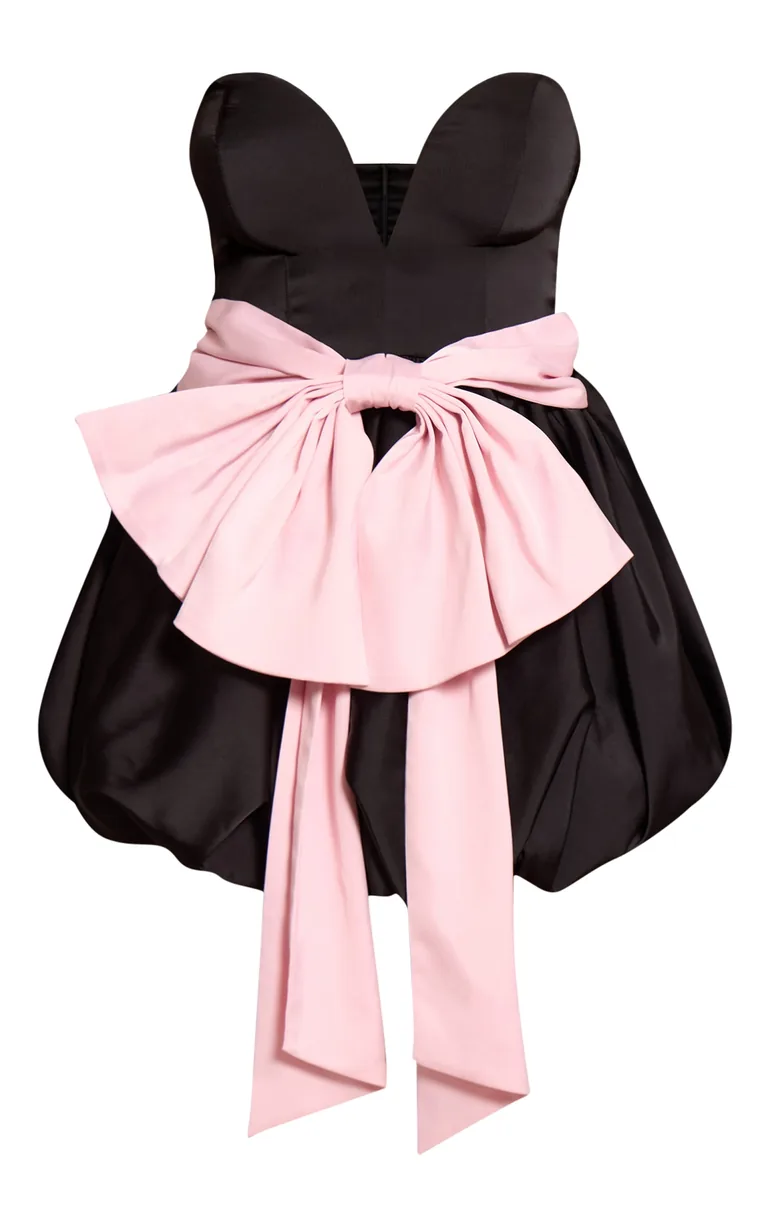Black Plunge Oversized Contrast Bow Shift Dress - 4