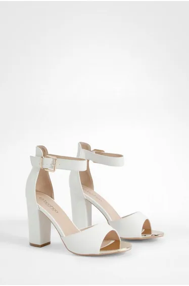 Wide Fit Buckle Detail 2 Part Block Heels - white