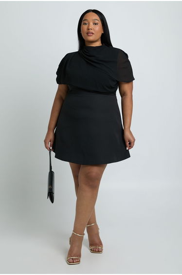 Plus Woven Cape Deatil Skater Dress - black product thumbnail 2