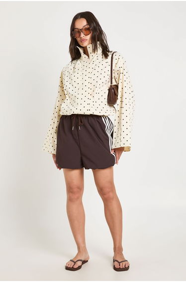 Funnel Neck Twill Polka Dot Zip Through - ecru