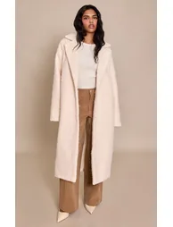Petite Cream Borg Button Up Maxi Coat - 5