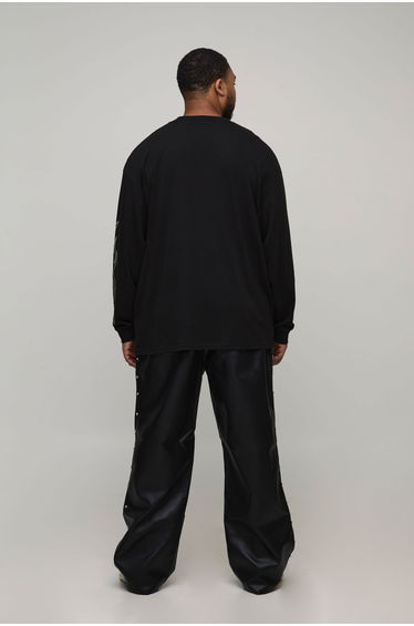 Plus Studded Leather Look Drawcord Relaxed Carpenter Trousers - black product thumbnail 2