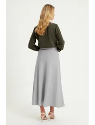Belted Flared Skirt - Gray - 2