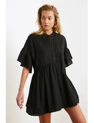 Black Chiffon A-Line Mini Smock Dress - 9