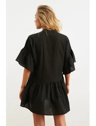 Black Chiffon A-Line Mini Smock Dress - 10