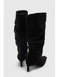 Slouchy Kitten Heel Knee High Boots - black - 3