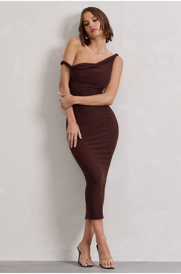Salome | Chocolate Brown Twisted Asymmetric Dress product thumbnail 4