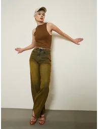 Rust Overdyed Wash High Rise Straight Jeans - 5