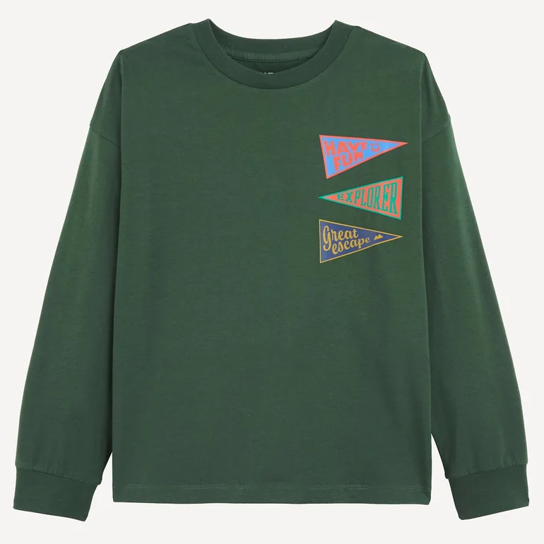 Pennant Print Long Sleeve Crew Neck T-Shirt - 1