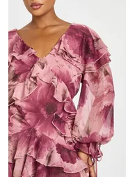 Plus Floral Chiffon Ruffle Mini Dress - rose - 3