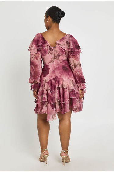 Plus Floral Chiffon Ruffle Mini Dress - rose product thumbnail 3