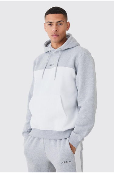 Man Signature Colour Block Hooded Tracksuit - grey marl product thumbnail 3