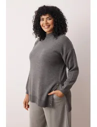 Anthracite Button Detailed Turtleneck Knitwear Sweater - 1