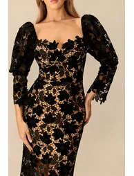 Poised To Impress Puff Sleeve Floral Lace Midi Dress - 1