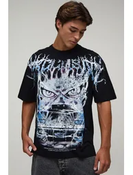 Oversized Over Seams Car Print T-shirt - black