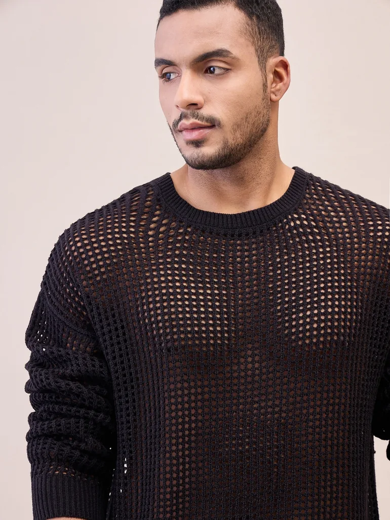 Textured Oversized Crochet Sweater - 3