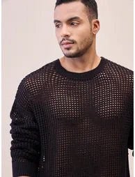 Textured Oversized Crochet Sweater - 3