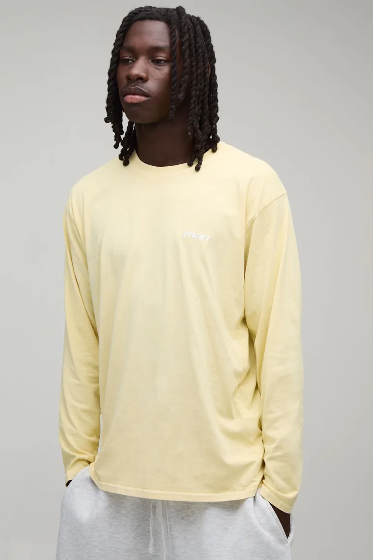 Regular Man Sport Embroidered Washed Long Sleeve T-Shirt - buttermilk