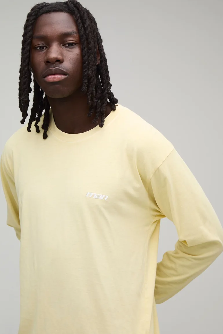 Regular Man Sport Embroidered Washed Long Sleeve T-Shirt - buttermilk - 2
