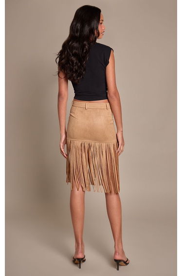Tan Faux Suede Fringe Detail Mini Skirt product thumbnail 4