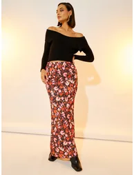 All-Over Floral Print Maxi Skirt