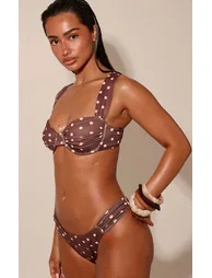 Chocolate Polka Dot Thick Strap Tanga Bikini Bottoms - 2
