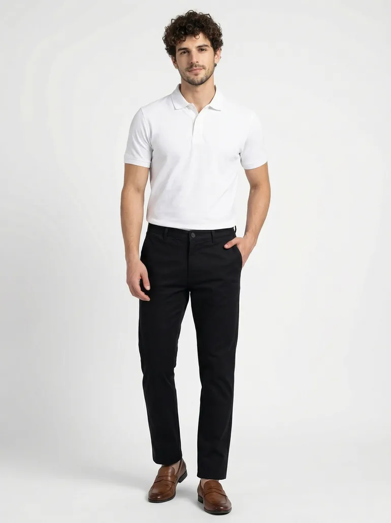 Black Solid Structured Trousers