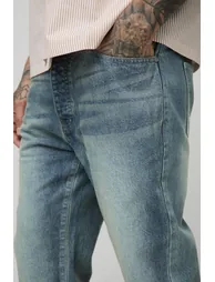 Tall Straight Leg Extreme Washed Woven Tab Jeans - blue - 2