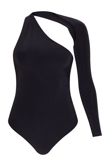 Black One Shoulder Asymmetric Bodysuit product thumbnail 3