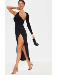 Black One Shoulder Asymmetric Bodysuit - 4