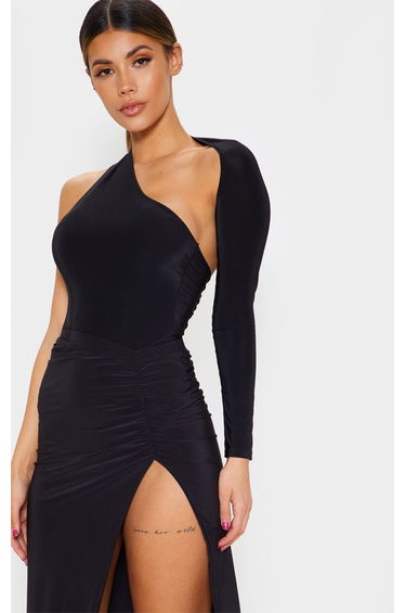 Black One Shoulder Asymmetric Bodysuit product thumbnail 2