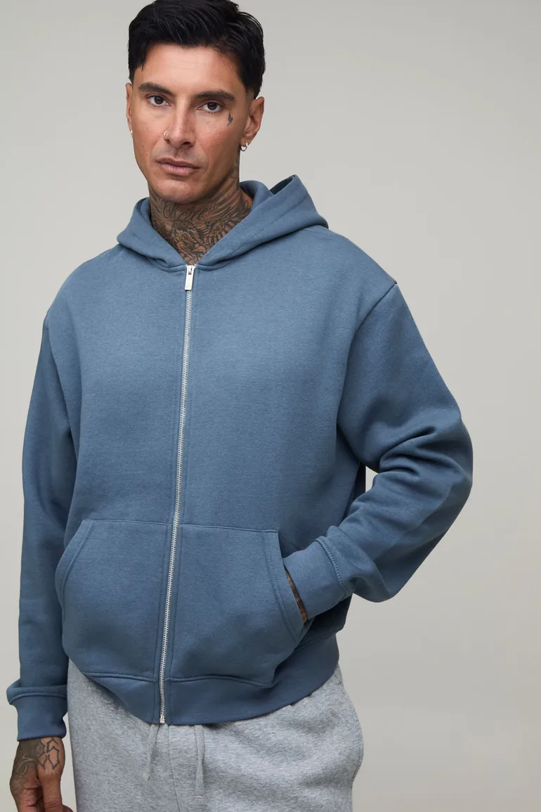 Tall Essential Oversized Boxy Zip Through Hoodie - vintage blue