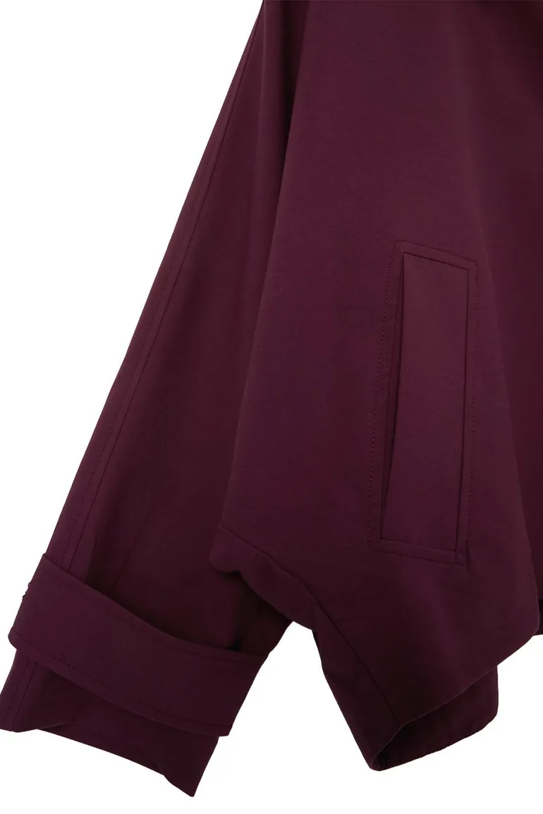 Plum Patterned Lined Soft Buttoned Oversize Short Coat - 4