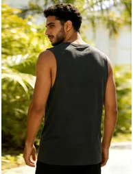 Men Charcoal Graphic Print Round Neck Tank and Shorts Co-Ords - 1