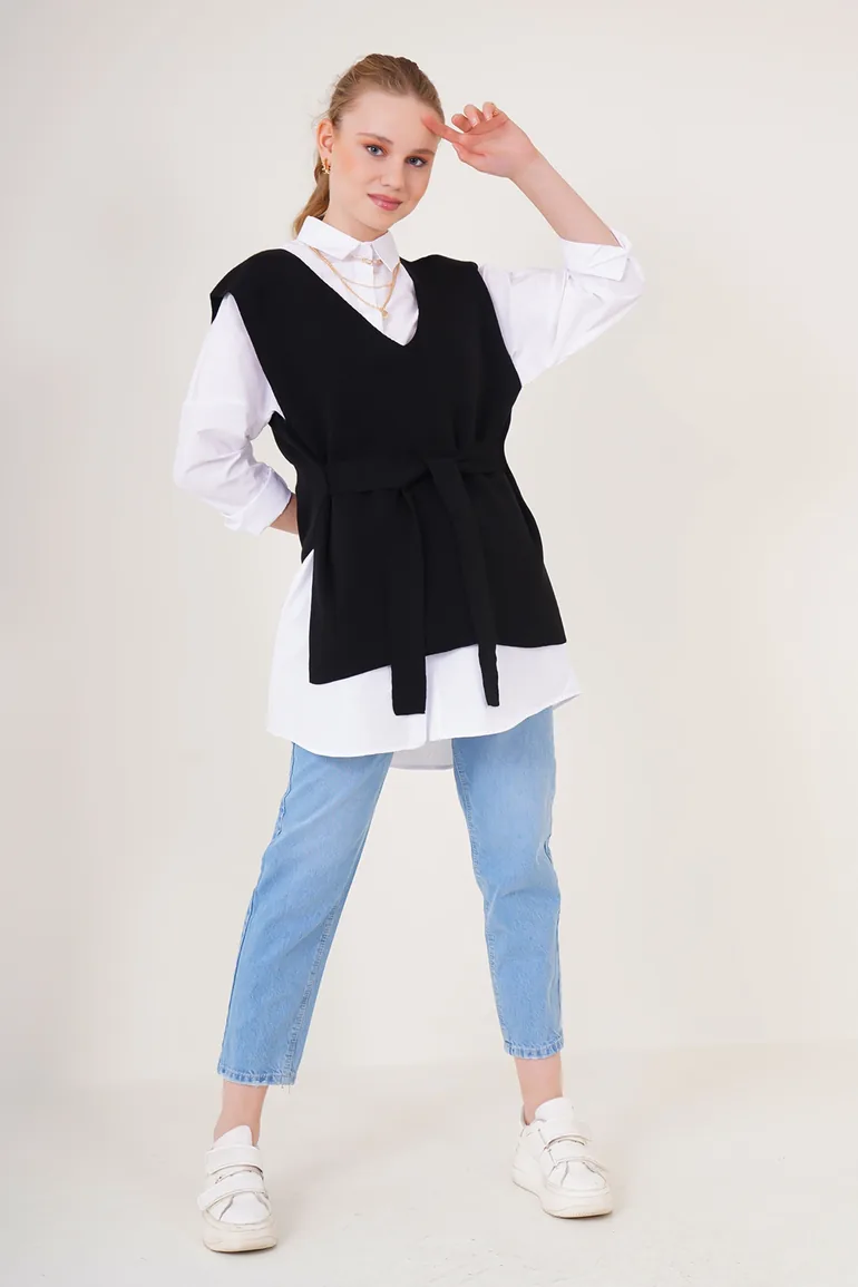 BDART V-Neck Acrylic Knit Sweater Vest with Tie Closure - 1