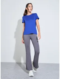 Blue Basic Round Neck Short Sleeve Top - 1