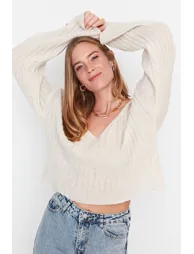 Stone Wide fit Crop Wool Basic Knitwear Sweater - 6