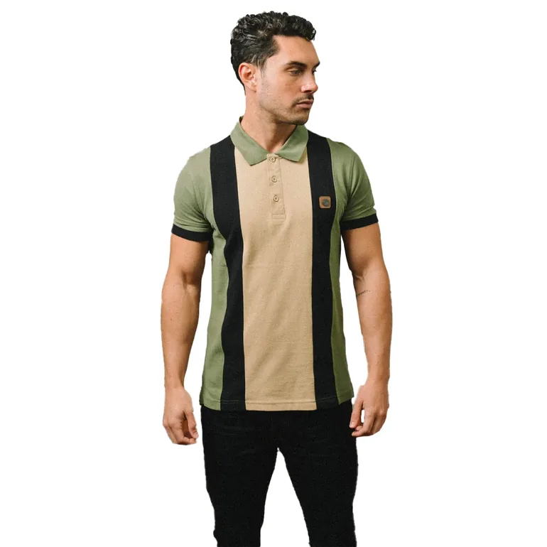 Lambretta Mens Vintage Panelled Polo Shirt - Khaki Green
