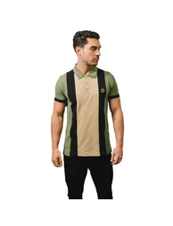 Lambretta Mens Vintage Panelled Polo Shirt - Khaki Green
