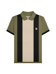 Lambretta Mens Vintage Panelled Polo Shirt - Khaki Green - 1