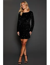 Petite Ruched Velvet Sequin Mini Dress