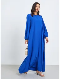 Women Blue Balloon Sleeve Front Buttoned Jalabiya - 1